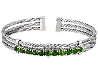 Green Chrome Diopside Rhodium Over Sterling Silver Cuff Bracelet 2.71ctw