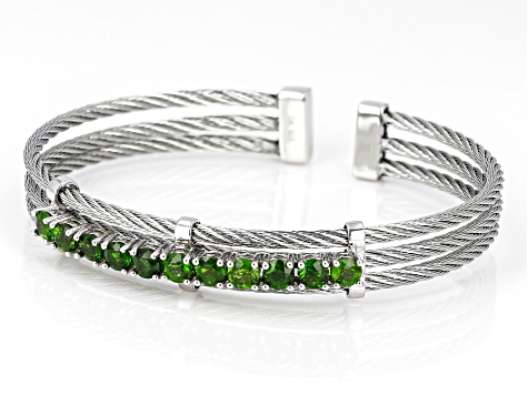 Green Chrome Diopside Rhodium Over Sterling Silver Cuff Bracelet 2.71ctw