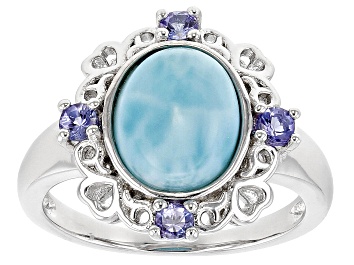 Picture of Blue Larimar Rhodium Over Sterling Silver Ring 0.19ctw