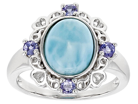 Blue Larimar Rhodium Over Sterling Silver Ring 0.19ctw