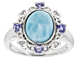 Blue Larimar Rhodium Over Sterling Silver Ring 0.19ctw