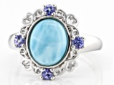 Blue Larimar Rhodium Over Sterling Silver Ring 0.19ctw