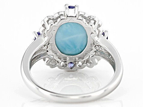 Blue Larimar Rhodium Over Sterling Silver Ring 0.19ctw