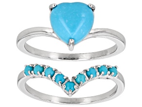 Blue Sleeping Beauty Turquoise Rhodium Over Sterling Silver Set Of Two Rings