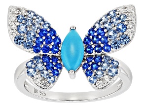 Blue Sleeping Beauty Turquoise Rhodium Over Sterling Silver Ring 1.03ctw