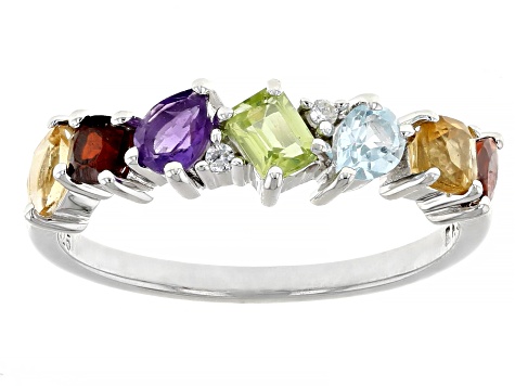 Multi-Color Multi-Stone Rhodium Over Sterling Silver Ring 1.00ctw