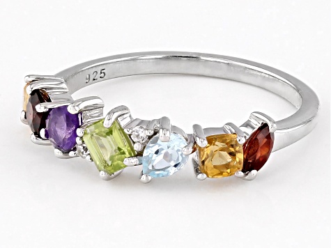 Multi-Color Multi-Stone Rhodium Over Sterling Silver Ring 1.00ctw