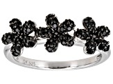 Black Spinel Rhodium Over Sterling Silver Flower Ring 0.56ctw