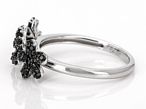 Black Spinel Rhodium Over Sterling Silver Flower Ring 0.56ctw