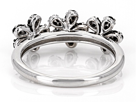 Black Spinel Rhodium Over Sterling Silver Flower Ring 0.56