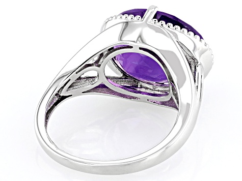 Purple Amethyst Rhodium Over Sterling Silver Ring 5.78ctw