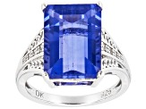 Blue Color Change Fluorite Rhodium Over Sterling Silver Ring 7.69ctw