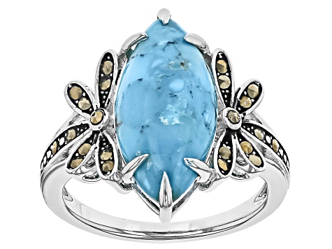 Blue Composite Turquoise Rhodium Over Sterling Silver Ring 0.17ctw