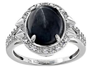 Blue Star Sapphire Rhodium Over Sterling Silver Ring 0.15ctw
