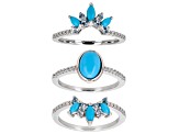 Blue Sleeping Beauty Turquoise Rhodium Over Sterling Silver Set Of 3 Rings 1.56ctw