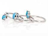 Blue Sleeping Beauty Turquoise Rhodium Over Sterling Silver Set Of 3 Rings 1.56ctw