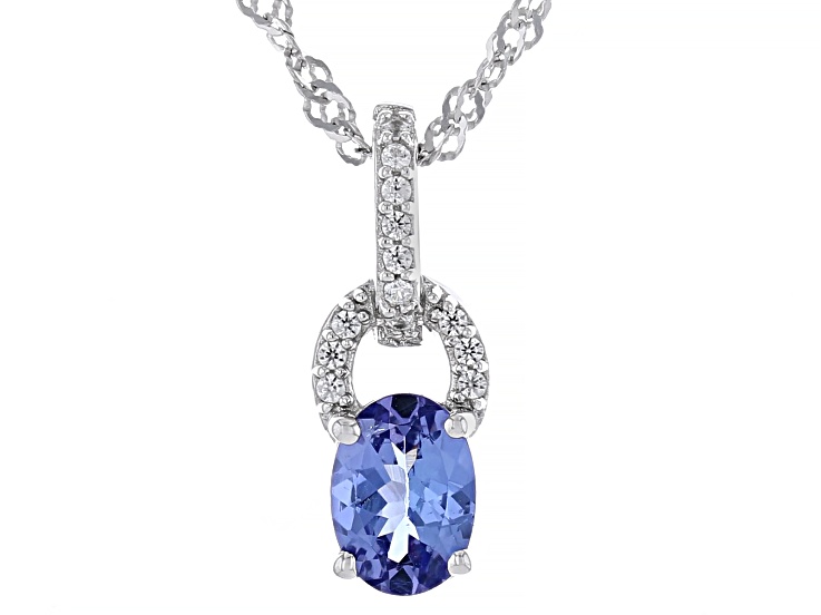 Blue Tanzanite Rhodium Over Sterling Silver Pendant With