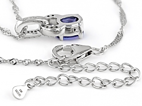 Blue Tanzanite Rhodium Over Sterling Silver Pendant With