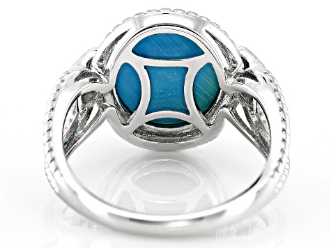 Blue Kingman Turquoise Rhodium Over Sterling Silver Ring 0.10ctw ...