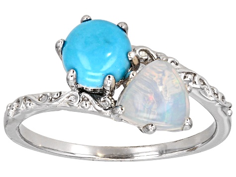 Multi Color Ethiopian Opal Rhodium Over Sterling Silver Ring