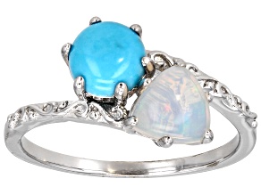 Multi Color Ethiopian Opal Rhodium Over Sterling Silver Ring