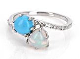 Multi Color Ethiopian Opal Rhodium Over Sterling Silver Ring