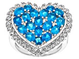 Blue Neon Apatite Rhodium Over Sterling Silver Heart Ring 2.79ctw ...