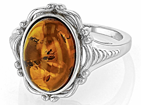 Amber Rhodium Over Sterling Silver Ring