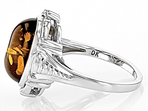 Amber Rhodium Over Sterling Silver Ring