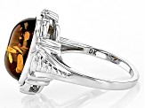 Amber Rhodium Over Sterling Silver Ring