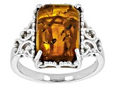 Amber Rhodium Over Sterling Silver Ring