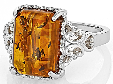 Amber Rhodium Over Sterling Silver Ring