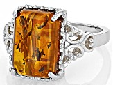 Amber Rhodium Over Sterling Silver Ring