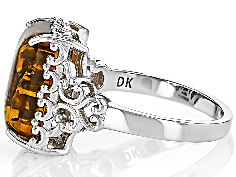 Amber Rhodium Over Sterling Silver Ring