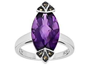 Purple African Amethyst Rhodium Over Sterling Silver Ring 10.05ctw