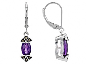 Purple African Amethyst Rhodium Over Sterling Silver Earrings 2.02ctw