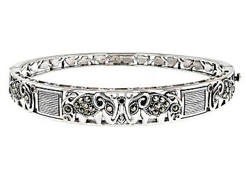 Picture of Red Vermelho Garnet™ Rhodium Over Sterling Silver Oxidized Bangle Bracelet 0.52ctw