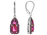 Lab Created Ruby Rhodium Over Sterling Silver Earrings 4.76ctw