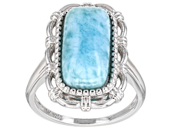 Picture of Blue Larimar Rhodium Over Sterling Silver Ring