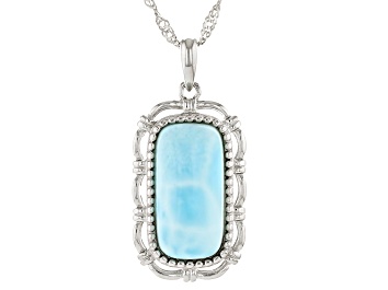 Picture of Blue Larimar Rhodium Over Sterling Silver Pendant with Chain