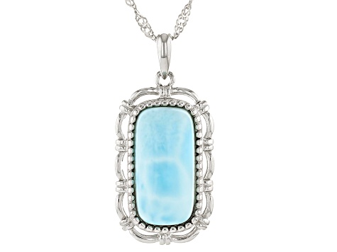 Blue Larimar Rhodium Over Sterling Silver Pendant with Chain