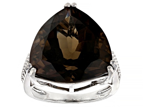 Brown Smoky Quartz Rhodium Over Sterling Silver Ring 17.00ctw