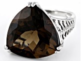 Brown Smoky Quartz Rhodium Over Sterling Silver Ring 17.00ctw