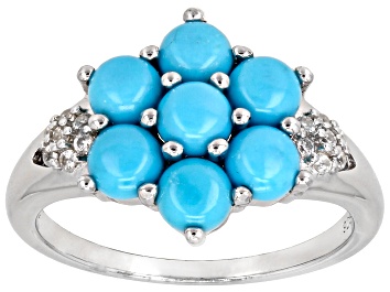 Picture of Blue Sleeping Beauty Turquoise Rhodium Over Sterling Silver Cluster Ring 0.12ctw