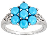 Blue Sleeping Beauty Turquoise Rhodium Over Sterling Silver Cluster Ring 0.12ctw