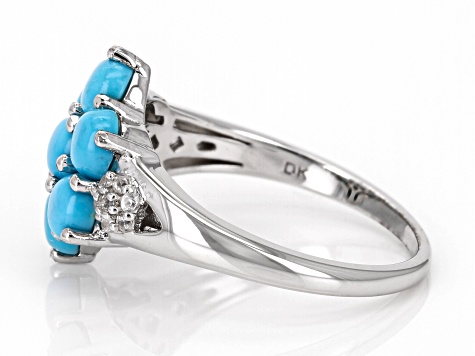 Blue Sleeping Beauty Turquoise Rhodium Over Sterling Silver Cluster Ring 0.12ctw