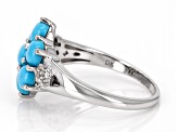 Blue Sleeping Beauty Turquoise Rhodium Over Sterling Silver Cluster Ring 0.12ctw