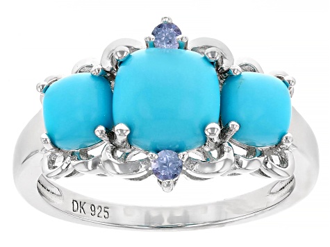 Blue Sleeping Beauty Turquoise Rhodium Over Sterling Silver Ring 0.07ctw