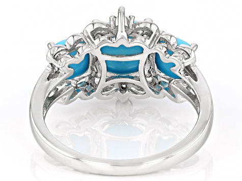 Blue Sleeping Beauty Turquoise Rhodium Over Sterling Silver Ring 0.07ctw