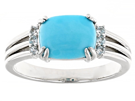 Blue Sleeping Beauty Turquoise Rhodium Over Sterling Silver Ring 0.10ctw